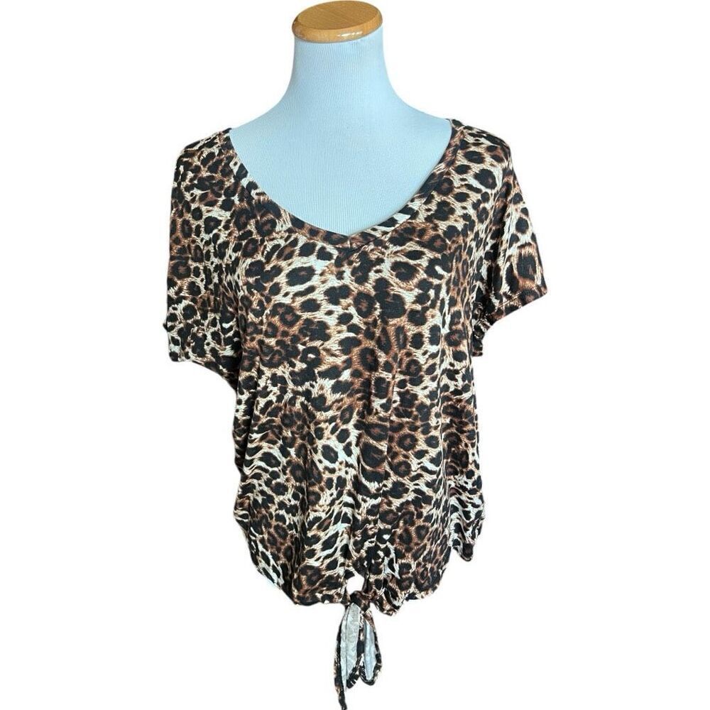 Womens Perfectly Imperfect Animal Print Front Knot Dolman V Neck Top - Sz 2X